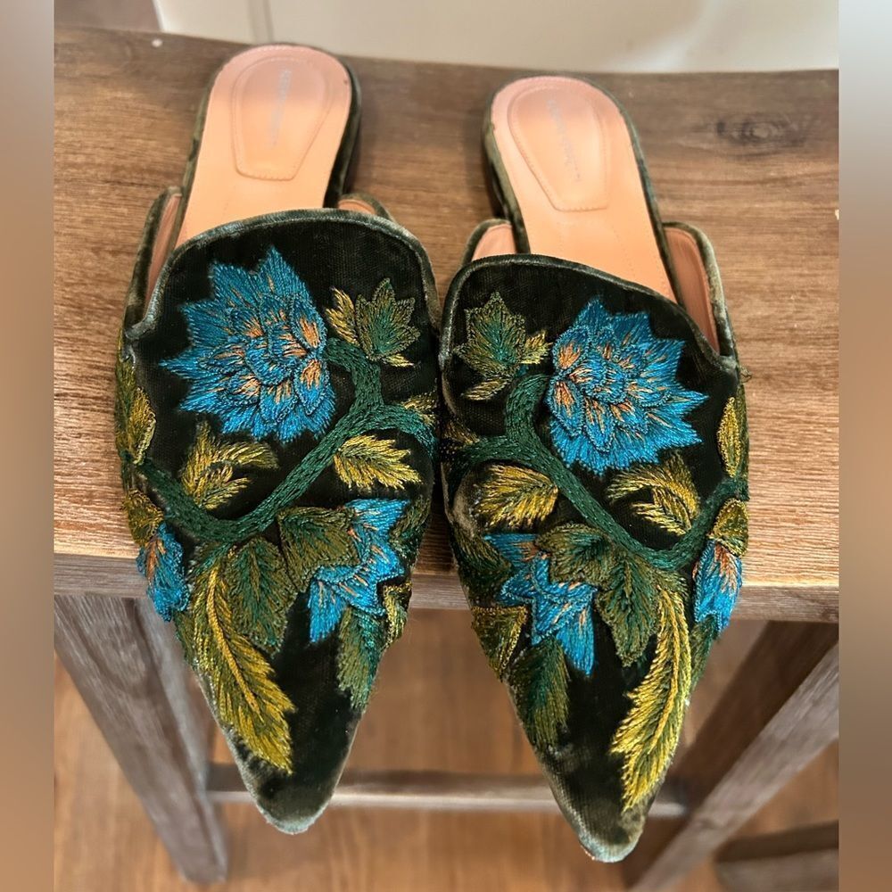 Alberta Ferretti Mia Embroidered Mules in Black Velvet 37 - Picture 3 of 9